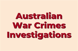 [ai] Bold text reading 'Australian War Crimes Investigations' on a light beige background.